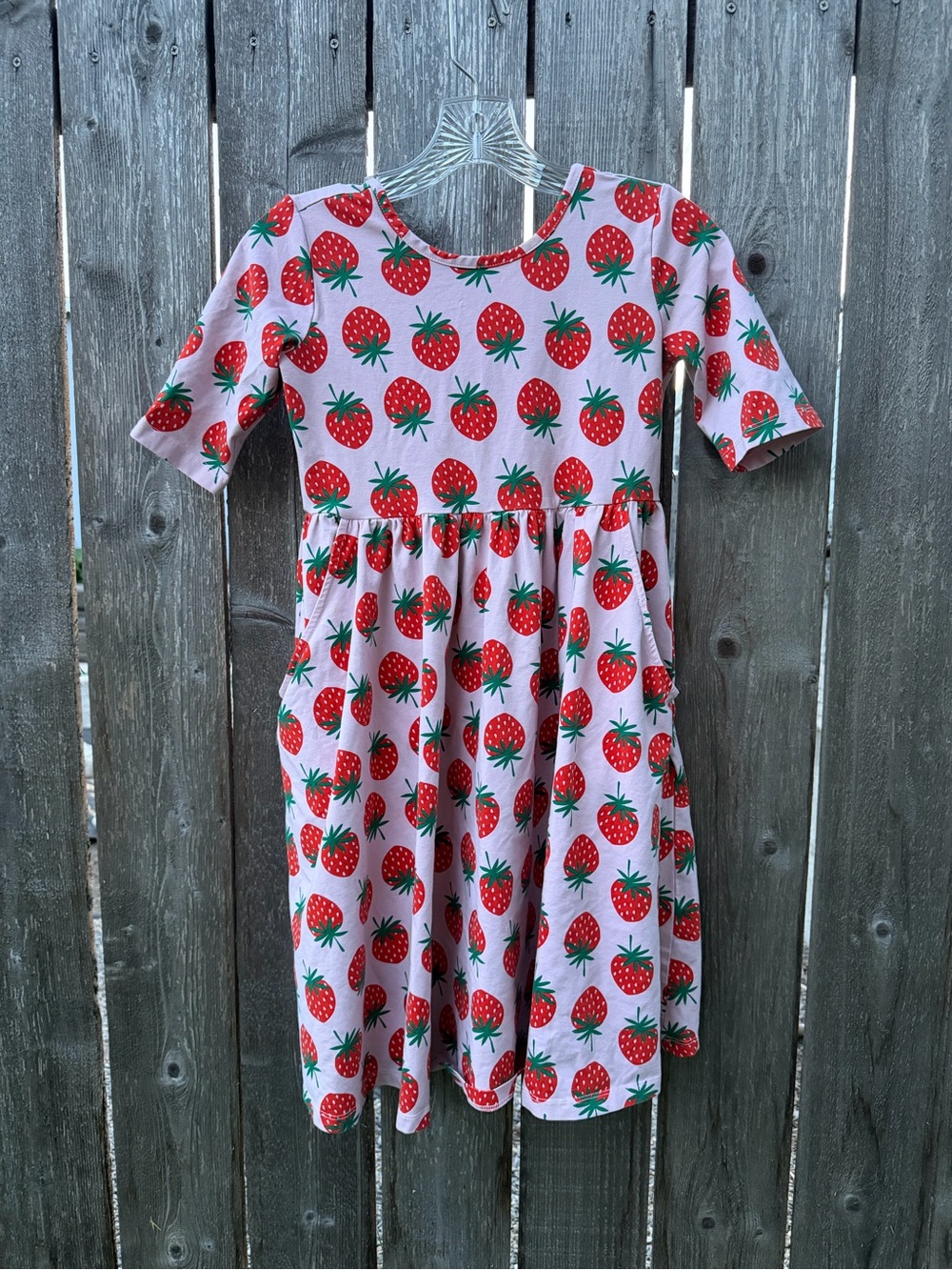Girls 12 Hanna Andersson  Strawberry Print Knit twirl Dress - Pink